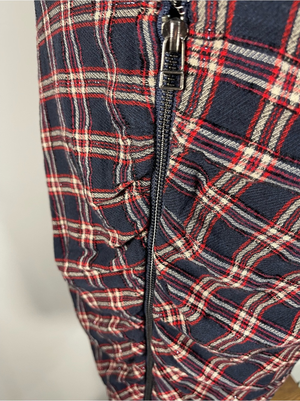 Veronica Beard Karen Navy and Red Metallic Plaid Long-Sleeve Shirt Dress Sz. 14 - Picture 5 of 7